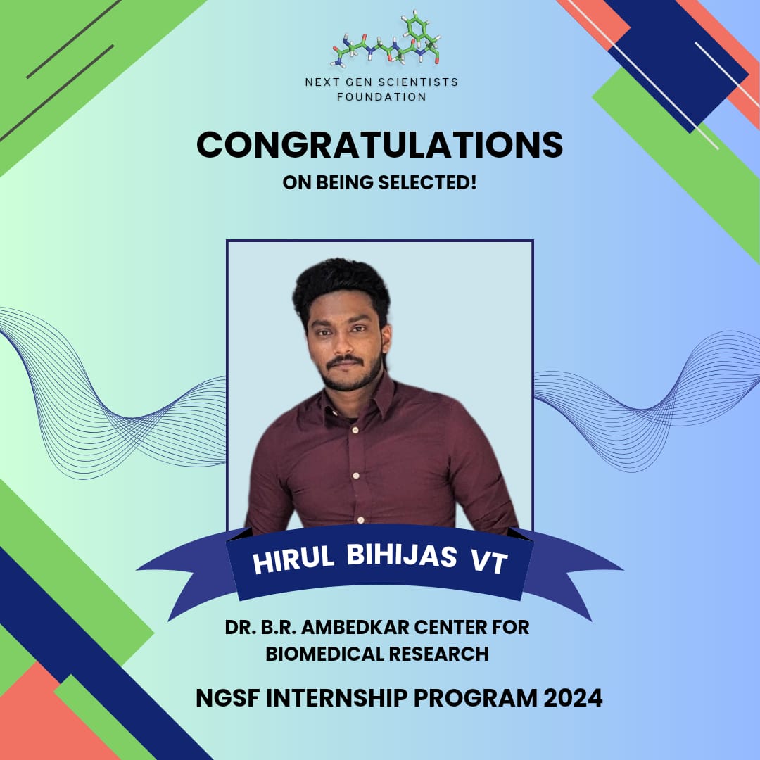 GenScientists's tweet photo. 🥳We are thrilled to announce that 👨🏻🔬 Hirul Bihijas VT (MSc Biomedical Science) has been selected at Bose Institute, Kolkata to pursue their summer internship under Dr. Nirmalya Sen with the help of funding through our competitive NGSF Internship Program 2024!🎖
#ngsf https://t.co/ZHGOokOMC2