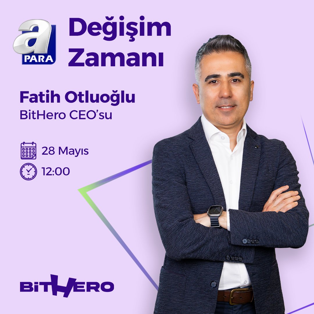 CEO'muz Fatih Otluoğlu, A Para kanalında Değişim Zamanı programına konuk oluyor. Salı günü saat 12:00'de Beyhan İncekara moderatörlüğünde şirket hedeflerimiz ve sektörün geleceği hakkında konuşacağız. #KriptonunYeniKahramanı
🗓️28 Mayıs
⏰12:00
📺Canlı yayın: @apara_tv 
Link: