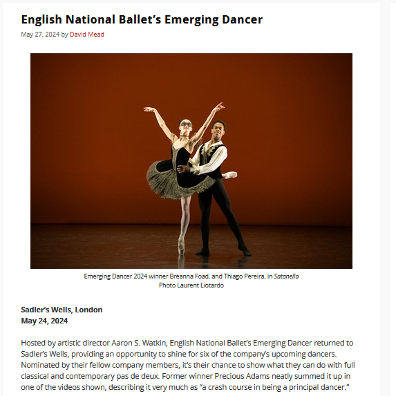 SeeingDance's tweet photo. @davidmeaddance reports from @Sadlers_Wells on @ENBallet #EmergingDancer 2024, won by #BreannaFoad.
https://t.co/w89QcEWtMV https://t.co/YLEcTvaB5i