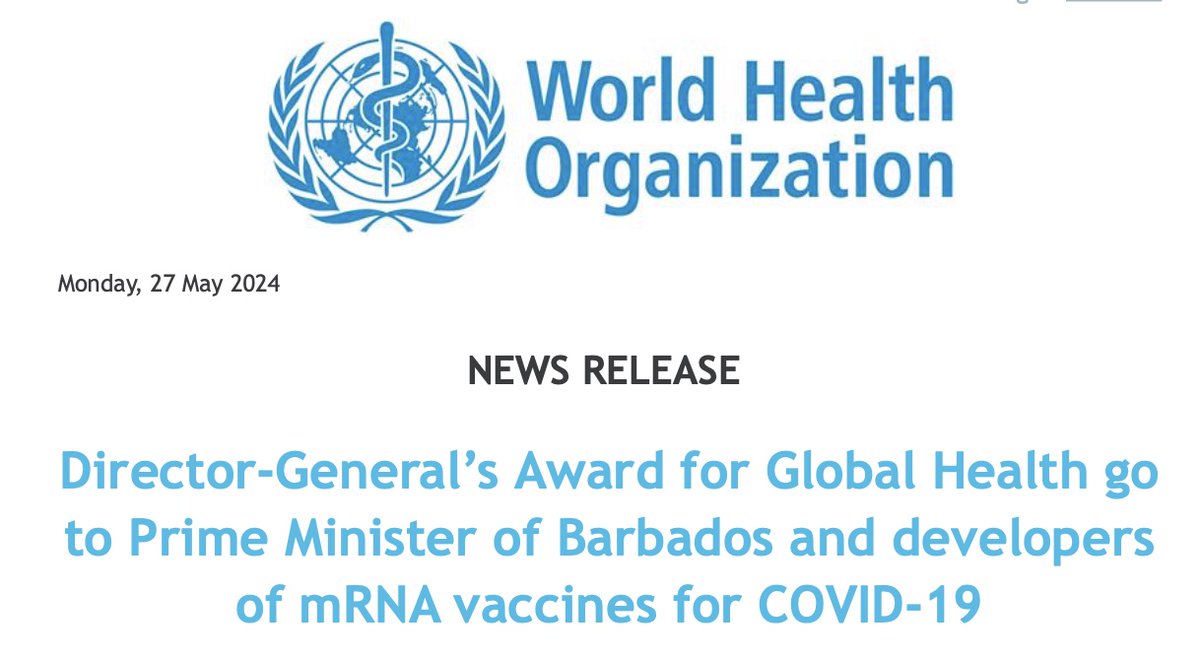 Need a reason to exit the WHO? Today, Tedros gives his Award for Global Health to the mRNA vaccines.