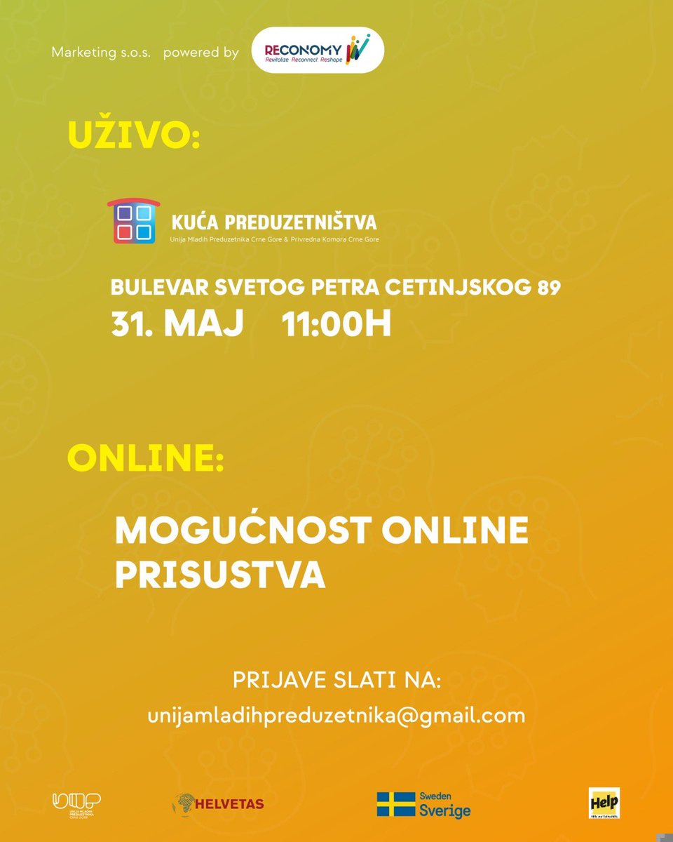 umpcg's tweet photo. “Najbolji marketing ne izgleda kao marketing”

Budi u toku sa aktuelnim dešavanjima u marketingu, dobij praktične savjete i iskoristi priliku za individualni rad i rast.
Prijavi se♻️

Powered by @RECONOMYprogram https://t.co/epfKNmw58C
