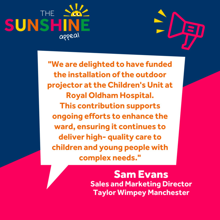 We are excited to share images of the outdoor sensory projector that has been funded by @TaylorWimpey as part of our #SunshineAppeal which aims to enhance the spaces for @KIDS_Oldham_NHS @OldhamCO_NHS 🌞 Thank you so much to Taylor Wimpey for their amazing support!