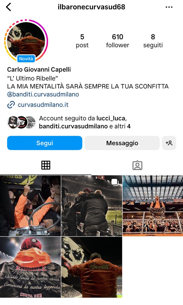 Giancarlo #Capelli (Il Barone della #CurvaSud Milano) ha appena aperto il suo profilo su Instagram