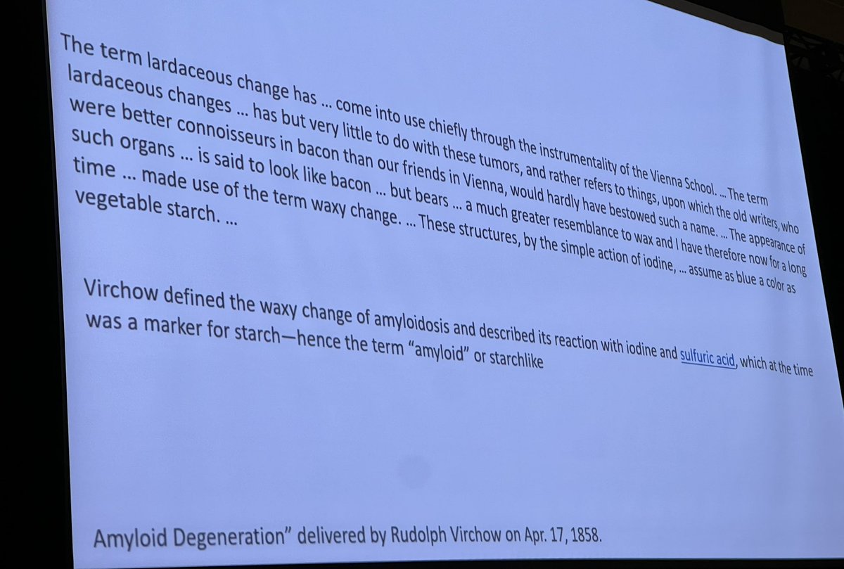 Nice overview of history of amyloid by @MorieGertz  also reminding us that academic teasing has been with us since the beginning of time (“bacon connoisseurs”🤭) #ISA2024 #amyloidosis