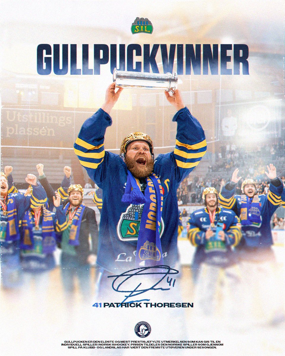🎉🏒 Gullpucken Menn 2024 tildeles Patrick Thoresen! 🏒🎉

Gullpucken er den eldste og mest prestisjefylte utmerkelsen i norsk ishockey, og tildeles den spilleren som har vært den fremste utøveren gjennom spill på klubb- og landslag. 

Gratulerer, Patrick!🤩