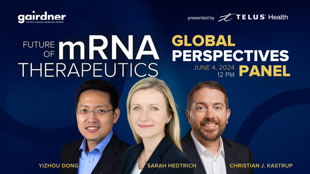 🧬Join us on June 4th for the Gairdner Global Perspectives Panel: The Future of mRNA Therapeutics! 

In a free online session, leading experts will discuss the potential of #mRNA for treating diseases and its clinical applications.

Register now! ⬇️ us06web.zoom.us/webinar/regist…