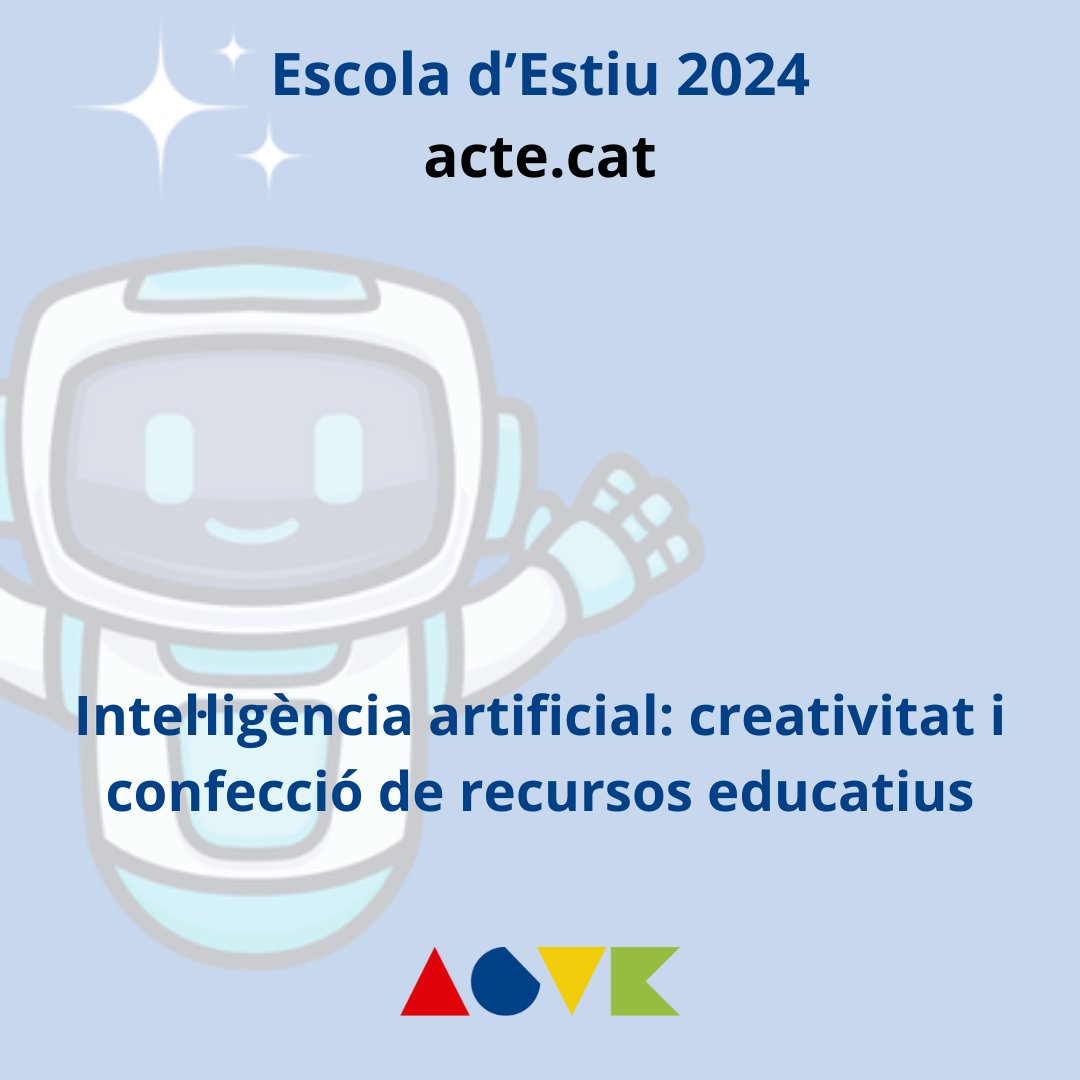 Vols confeccionar materials didàctics per l'aula d'una manera ràpida, senzilla i segura a través d'intel.ligència aritificial?Aquest és el teu curs! 

acte.cat/project/intel-…

#ACTEdelsMRP #EscolaEstiu2024 #25EscolaEstiu #ACTE #IA #intel.ligenciaartificial #docents