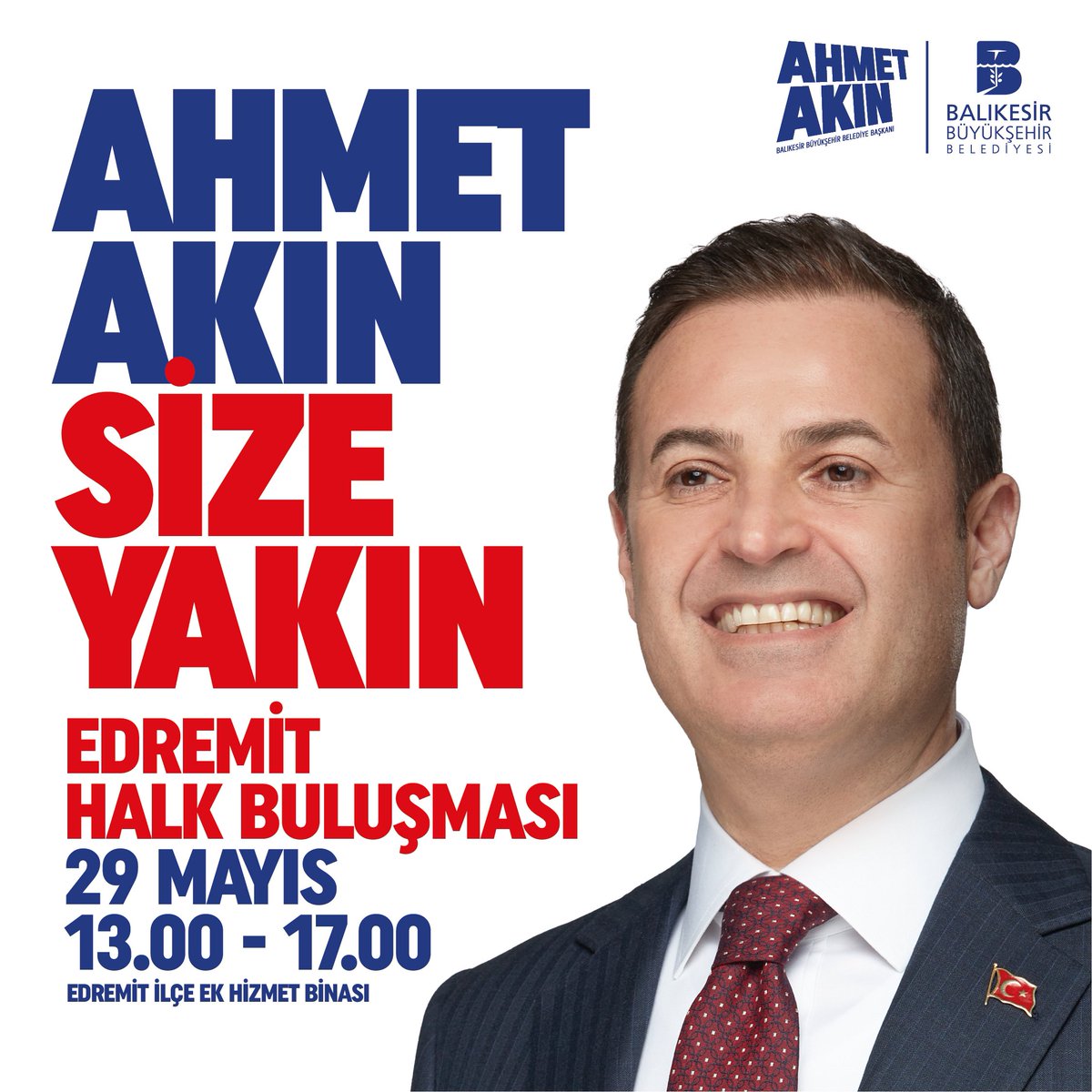 Balıkesir’imizin geleceğine hep birlikte yön vermek ve fikir alışverişinde bulunmak için hemşehrilerimizi Edremit Halk Günü buluşmamıza davet ediyorum. 🗓️ Tarih: 29 Mayıs Çarşamba 🕐 Saat: 13.00-17.00 📍Yer: Edremit İlçe Ek Hizmet Binası