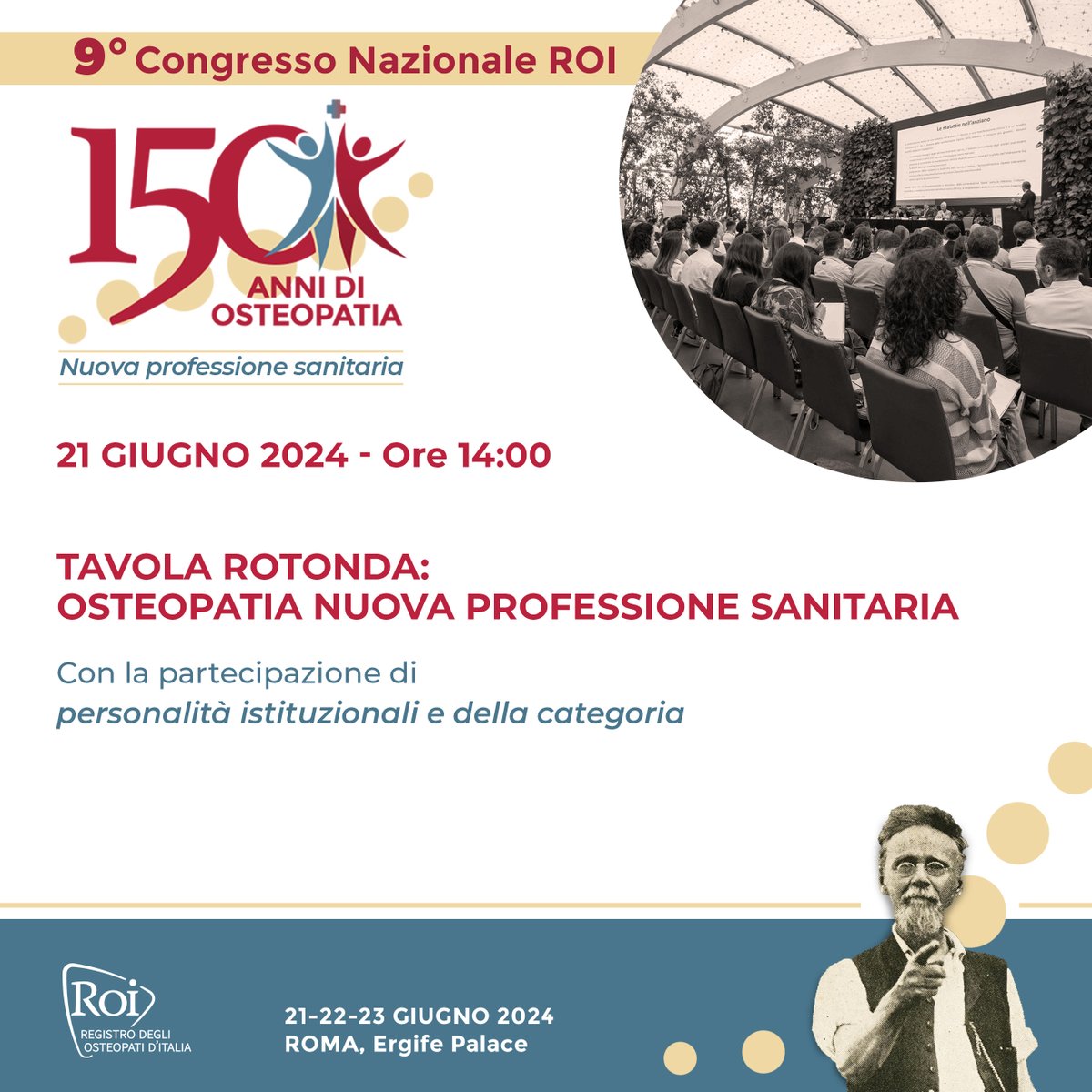 #CongressoROI2024
Venerdì 21 giugno si terrà la Tavola Rotonda “#osteopatia nuova professione sanitaria” a cui interverranno rappresentanti della politica e delle istituzioni. Sarà un momento di aggiornamento importante in cui delineare insieme il futuro della nostra professione.