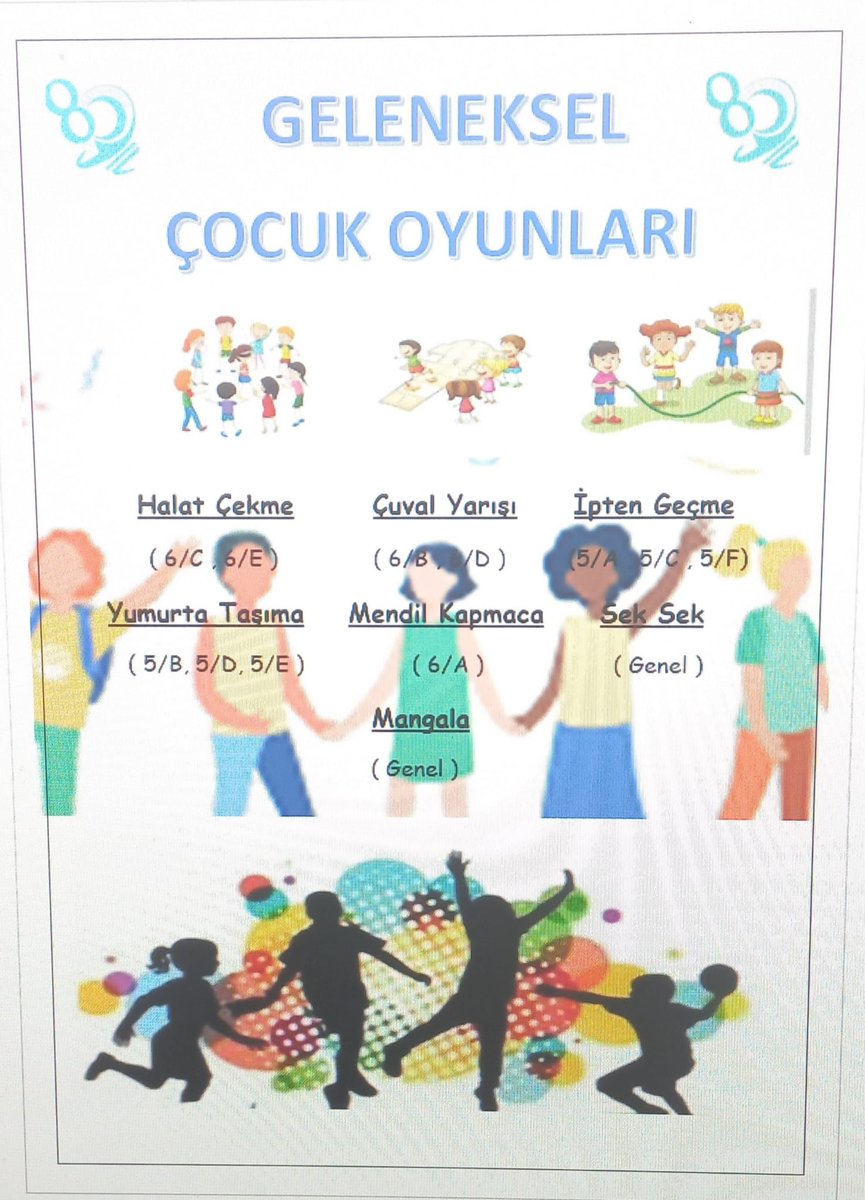 Okulumuzda Yarın Geleneksel Çocuk oyunları Etkinliği Düzenlenecektir.Tüm Öğrencilerimize Duyurulur .📢📢