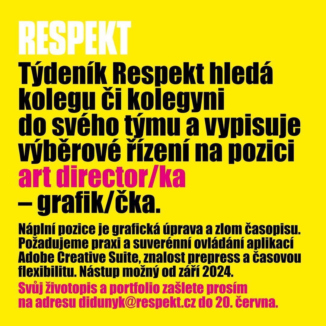 🔍 Hledáme do Respektu posilu. V případě zájmu zašlete svůj životopis a portfolio na adresu didunyk@respekt.cz