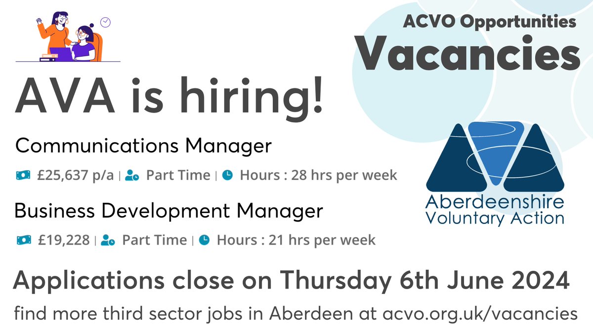 💼 #AberdeenJobs - @AVAshire is hiring! ℹ️ AVA has 2x exciting opportunities to join their dynamic team: 📌 Communications Manager - acvo.org.uk/vacancies/ava-… 📌 Business Development Manager - acvo.org.uk/vacancies/ava-… ⏳ Both vacancies close on Thu 6 June 2024 - apply now!