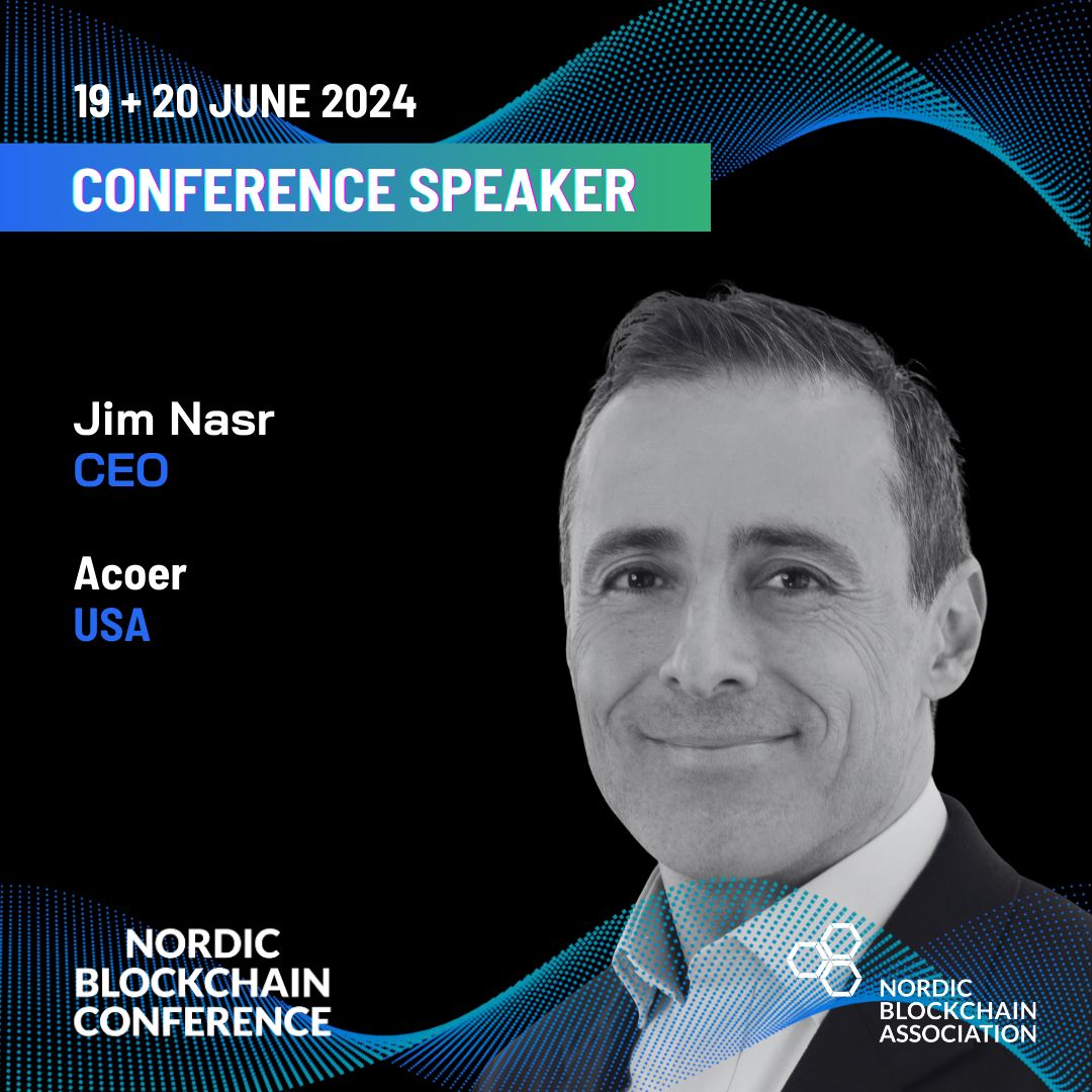 Join us at the Nordic Blockchain Conference to hear Jim Nasr (@jnasr), CEO of @acoerco, discuss his approach to building usable software and his commitment to interoperability-by-design. Nasr's focus on innovation through blockchain and Distributed Ledger Technologies aims to