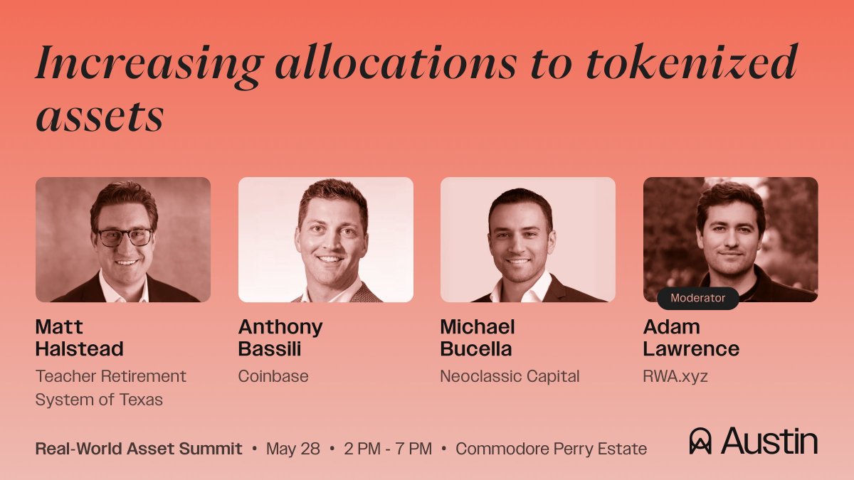 Tomorrow at the RWA Summit @rwasummit in Austin, Mike @MikeBucella, our co-founder and managing partner, will share his views on the current status and opportunities surrounding tokenized assets.

Time: 245pm-315pm
Venue: Commodore Perry Estate