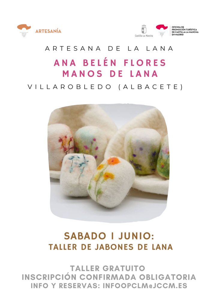 @CLMenMadrid ℹ️ (@clmenmadrid) on Twitter photo Seguimos promocionando la #artesania de #CastillaLaMancha desde nuestro espacio de 📍Gran Vía 45! ➡️ El próximo es el 1️⃣ de junio es de jabones de lana 🧶 con Ana Belén Flores! Si quieres inscribirte 📩 envíanos un mail a infoopclm@jccm.es! <a href="/artesania_clm/">Artesanía de Castilla-La Mancha</a> <a href="/turismoclm/">Turismo CLM</a> Seguimos promocionando la #artesania de #CastillaLaMancha desde nuestro espacio de 📍Gran Vía 45! ➡️ El próximo es el 1️⃣ de junio es de jabones de lana 🧶 con Ana Belén Flores! Si quieres inscribirte 📩 envíanos un mail a infoopclm@jccm.es! <a href="/artesania_clm/">Artesanía de Castilla-La Mancha</a> <a href="/turismoclm/">Turismo CLM</a>