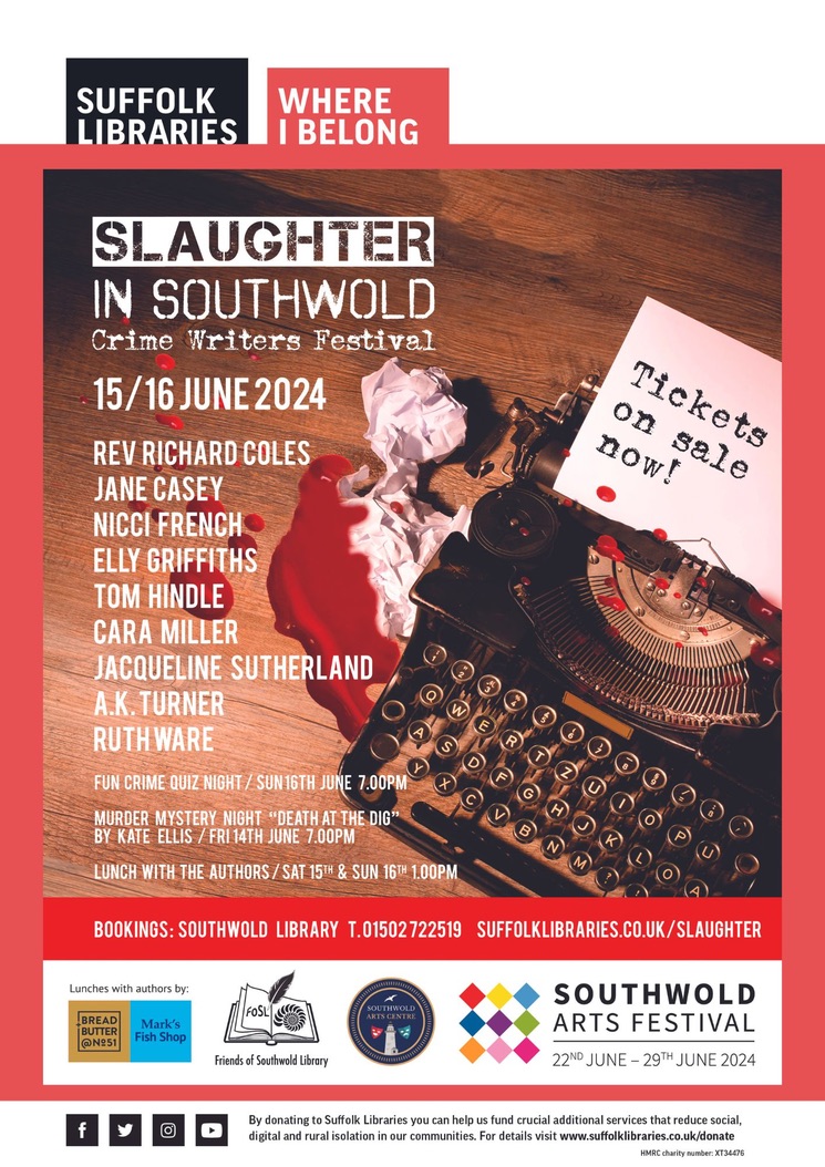 AK Turner 🖤 (@akturnerauthor) on Twitter photo Just two weeks til #SlaughterInSouthwold where I'll be chewing the criminal fat alongside eminent scribbling chums inc <a href="/ellygriffiths/">Elly Griffiths</a> <a href="/JaneCaseyAuthor/">Jane Casey</a> and <a href="/RuthWareWriter/">Ruth Ware</a> Join us in one of the UK's cutest seaside spots! Book here: buff.ly/4dla5S5 <a href="/SouthwoldLib/">Southwold Library</a> #Southwold Just two weeks til #SlaughterInSouthwold where I'll be chewing the criminal fat alongside eminent scribbling chums inc <a href="/ellygriffiths/">Elly Griffiths</a> <a href="/JaneCaseyAuthor/">Jane Casey</a> and <a href="/RuthWareWriter/">Ruth Ware</a> Join us in one of the UK's cutest seaside spots! Book here: buff.ly/4dla5S5 <a href="/SouthwoldLib/">Southwold Library</a> #Southwold