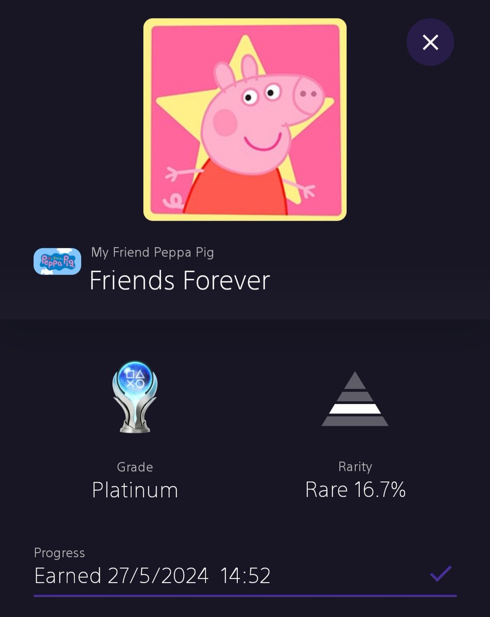 #Platinum Number 222. #MyFriendPeppaPig. I swear, my son made me play it 👀 #PlayStation #PlatinumTrophy #TrophyHunter #TrophyShare