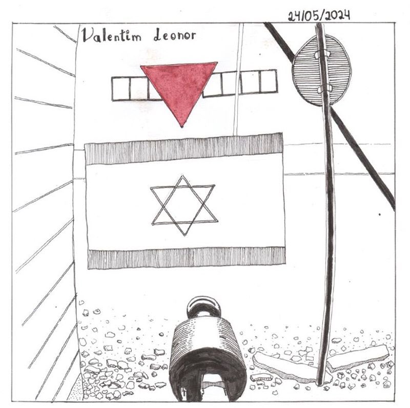 Charge feita pelo ilustrador Valentim Leonor para o programa “Plantão Palestina”, que vai ao ar de segunda à sexta das 15 às 17 horas no canal @COTV24H e é apresentado pelo companheiro @viniciusrs29