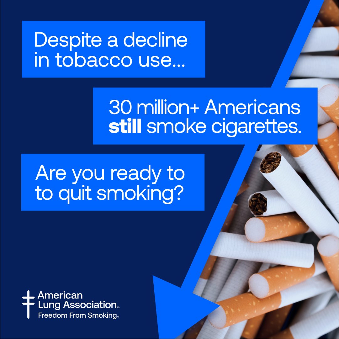 Despite declining tobacco use, over 30 million Americans still smoke cigarettes. With support from Healthy Living, we want to help people quit smoking with proven strategies from our #FreedomFromSmoking® program. on.lung.org/3UPZ3eD