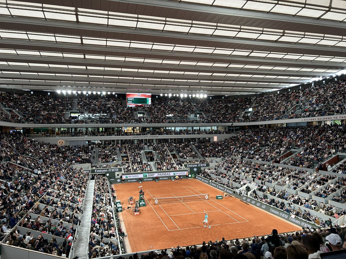 In Paris and under the roof on Court Philippe Chatrier for what could be the great Rafa Nadal’s last dance at #RolandGarros