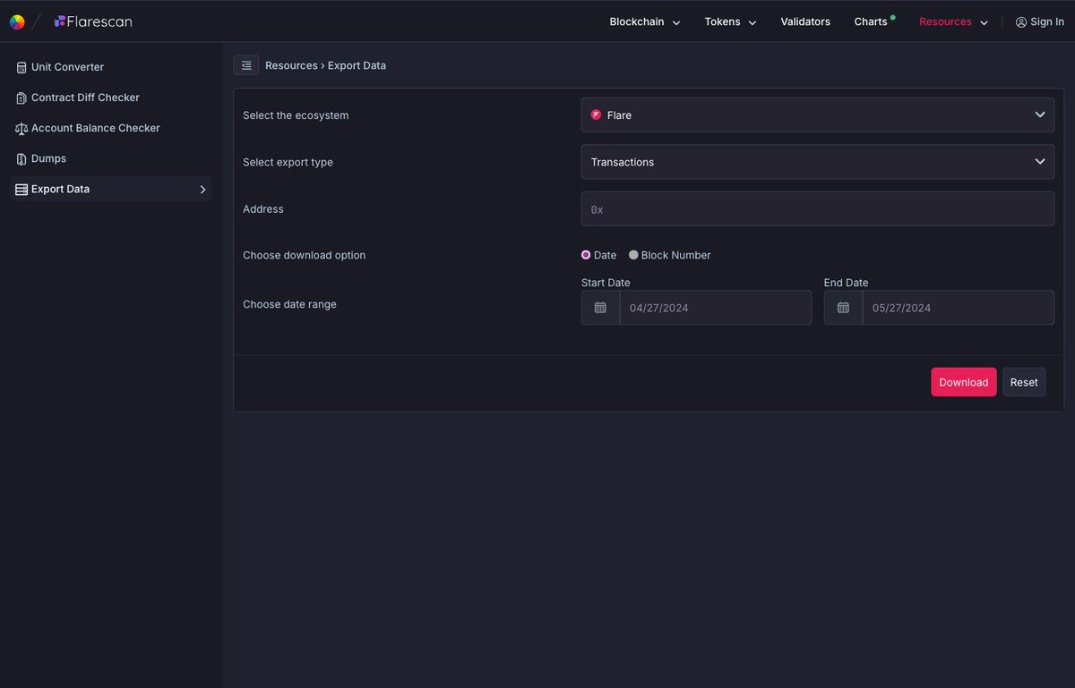 Guess what? Flarescan just got even better! Now you can export up to 10K transaction records with the new Bulk Data Export feature. 🔜 token holders export and more! Perfect for anyone on the @FlareNetworks ! #Flare