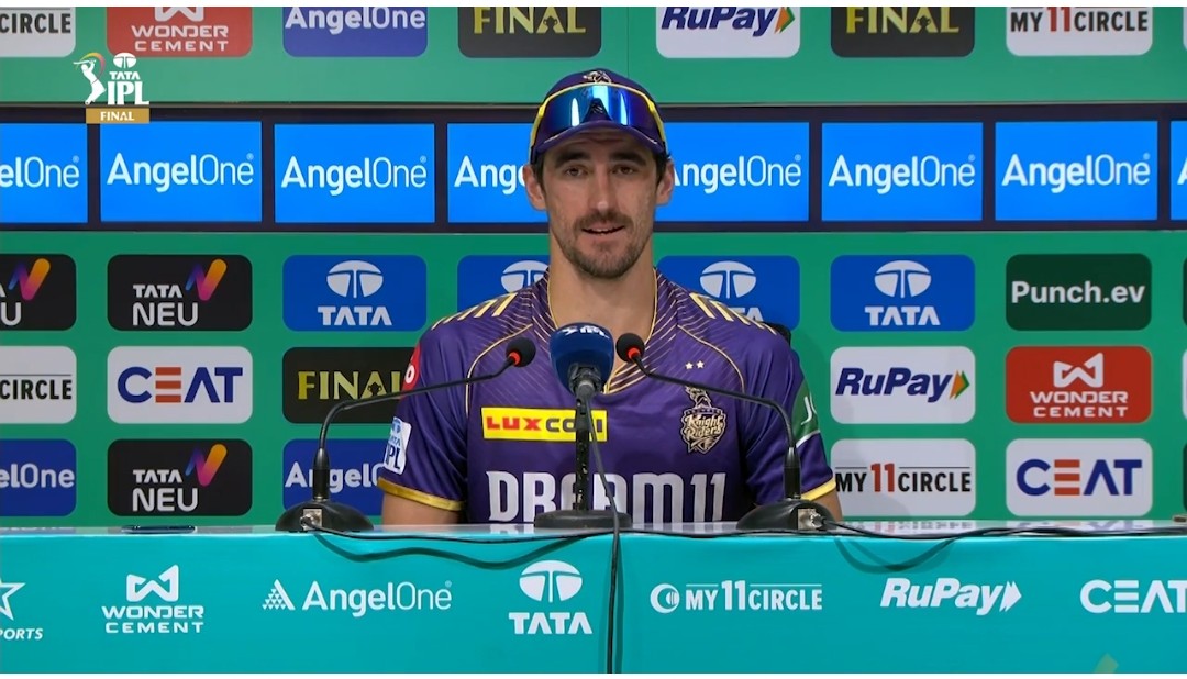 Mitch Starc in PC after winning the 🏆 'I don't select my price tag.' 'You are never as good as people say you are, you are also never as bad as people say you are.' 'It's upto the staffs(management) if they want me. Next year I would love to come here in purple and gold' #AmiKKR