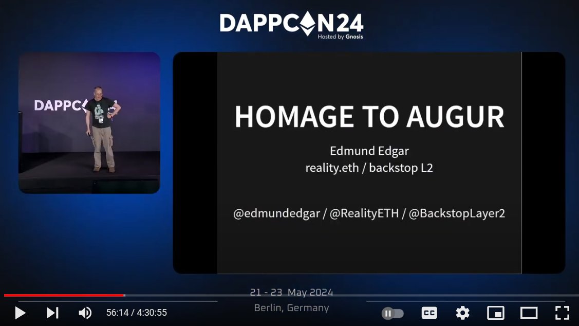 Thank you @edmundedgar for your 'Homage to Augur' presentation @dappcon_berlin! 🙏 youtu.be/6b46AoFdqxo?t=…