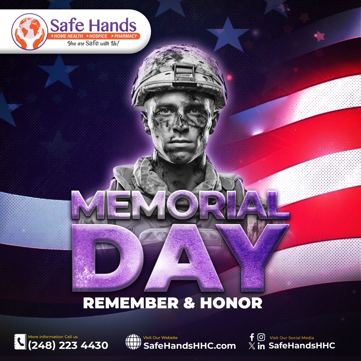 Today, we pause to honor the brave souls who gave everything for our freedom.
Feel free to contact us now: +1 (248) 223-4430
or
Visit us: safehandshhc.com
#SafeHandsHHC #MemorialDay #RememberAndHonor #HeroesAmongUs #MilitaryHonor #USVeterans #FreedomIsntFree #ThankYouHeros