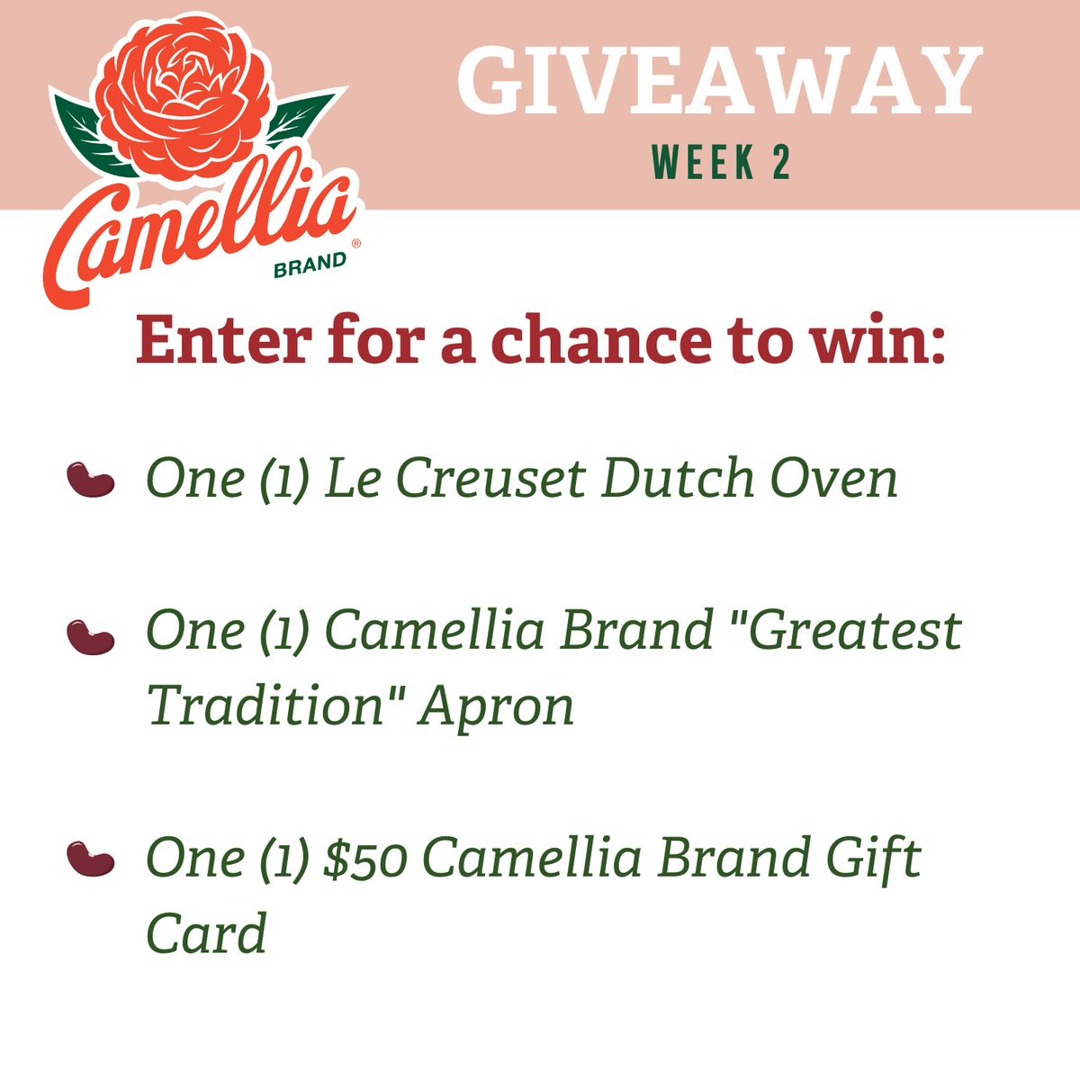 Week 2 of our 3-week giveaway is here, and we're simmering things low and slow! 🍲🔥 Enter now for your chance to win: 1 Le Creuset Signature Enameled Cast Iron Round Oven 1 Camellia Brand 'Greatest Tradition' Apron 1 $50 Camellia Brand Gift Card Enter: woorise.com/camelliabrand/…