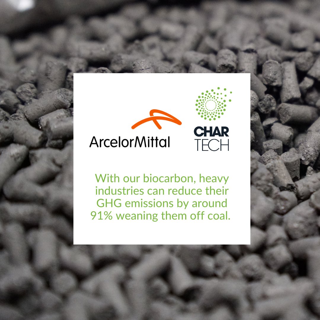 At CHAR Tech, our high-temperature pyrolysis tech creates #biocarbon from woody #biomass, reducing emissions and fostering sustainability. Partnered with ArcelorMittal, we’re helping lead the way towards green steel: ow.ly/12fg50RxBln