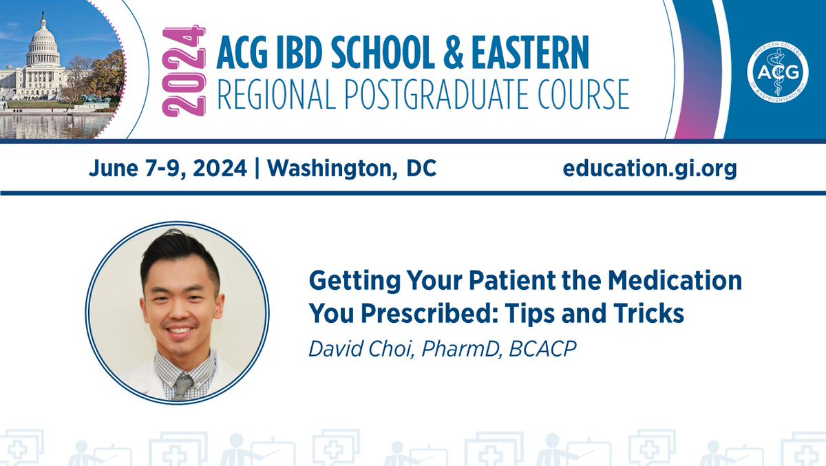 Register for ACG's IBD School and Eastern Regional Postgraduate Course, feat. Dr. David Choi on Getting Your Patient the Medication You Prescribed: Tips and Tricks

June 7-9
Washington, DC
➡️ gi.org/acg-2024-easte…

@IBDPharmD @HorstIBDDoc @Swaminath_IBD