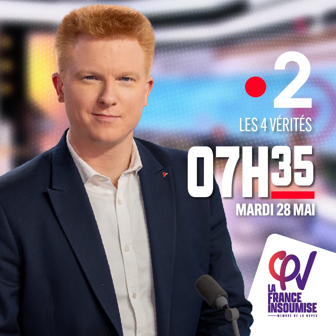 📺 Je vous donne rendez-vous ce mardi 28 mai à 7h35 sur France 2 pour #les4V 

#UnionPopulaire