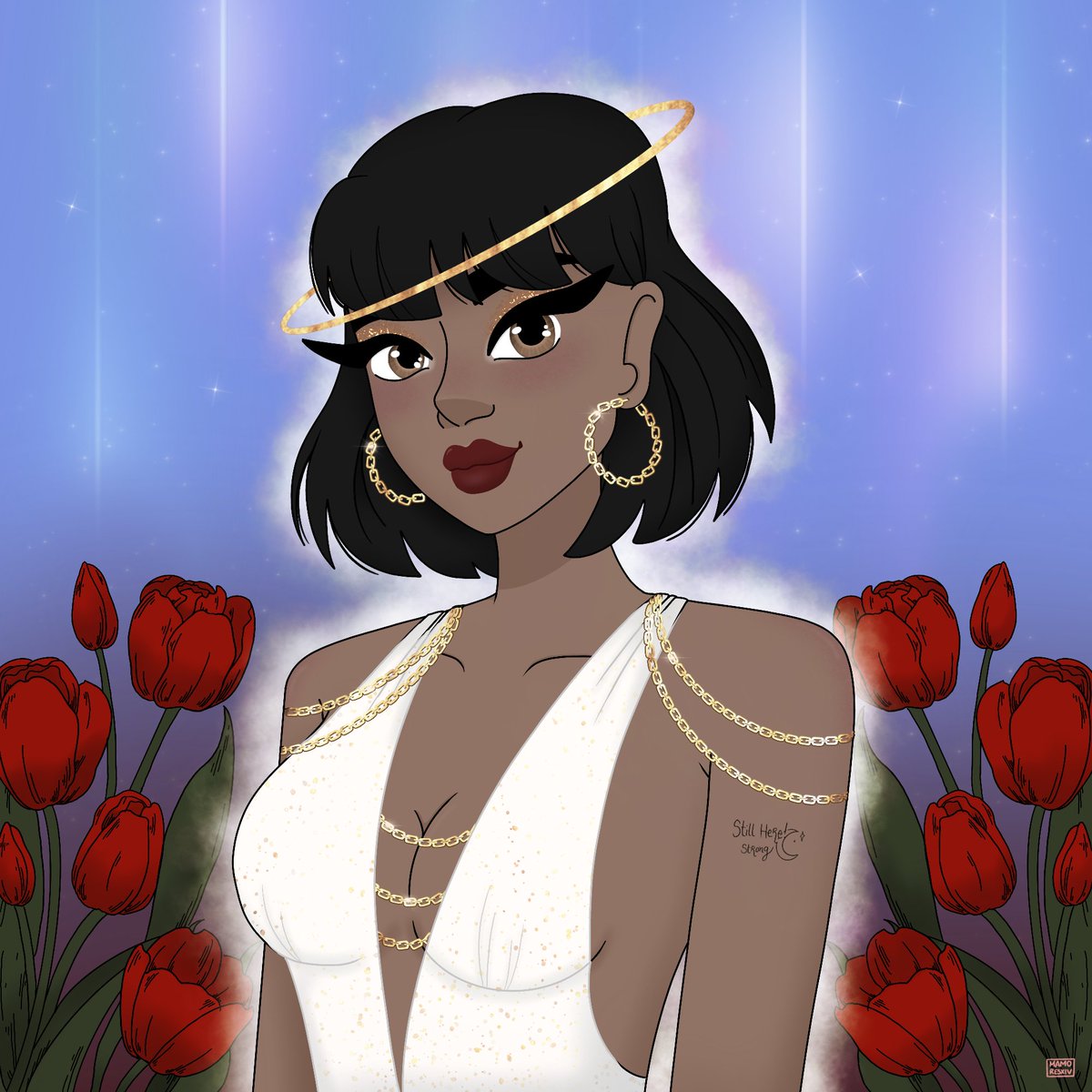 Happy Monday, fam! 
Day 51 of showing you all one of my <a href="/womenfromcosmos/">Women From Cosmos ✨⚛</a> ladies! ✨💜

✨Still Here Strong✨, our May ARTdrop to our holders! 

After more than 2 years, WFC remains strong! We came to celebrate strong, unique and empowered women; to bring back the value of art in