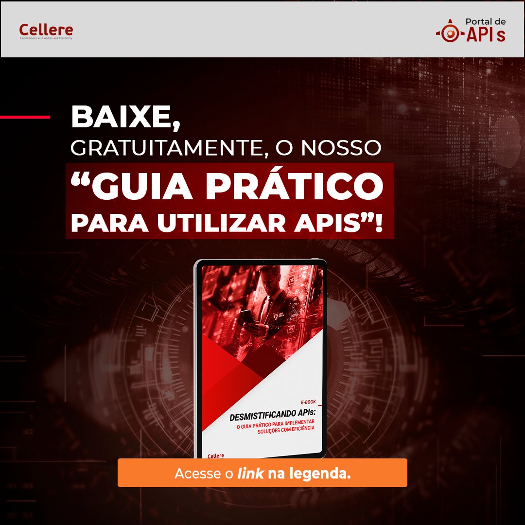 Cellereit's tweet photo. Adicione, rapidamente, novos recursos em suas aplicações e facilite diversas tarefas da sua rotina utilizando APIs prontas. Saiba como aproveitar todos os benefícios dessa tecnologia, baixando o nosso novo e-book: https://t.co/FA5W55yP7o. #API #desenvolvimento #codigo https://t.co/SP7c2CMJSg