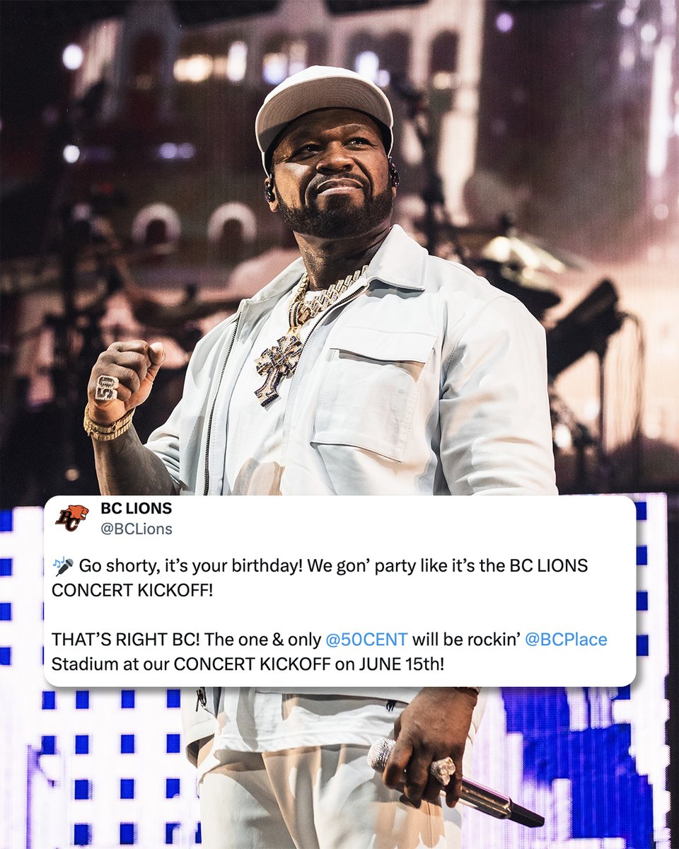 50 Cent will headline the @BCLions' home opener at the third annual Concert Kickoff on June 15th. 🗞️: bit.ly/4bY7NH7 | @50cent