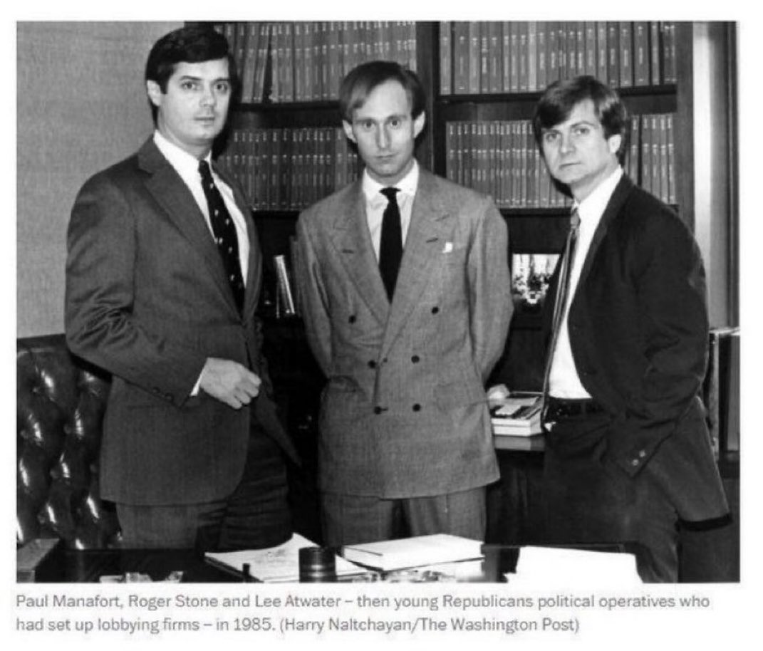 These three men are responsible for bringing our democracy to the precipice of failure: Paul Manafort, Roger Stone, and Lee Atwater.