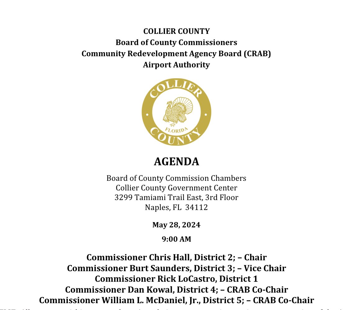 To view the agenda for the upcoming #CollierCounty Board of County Commissioners meeting (5-28-2024), visit: colliercountyfl.iqm2.com/Citizens/FileO…