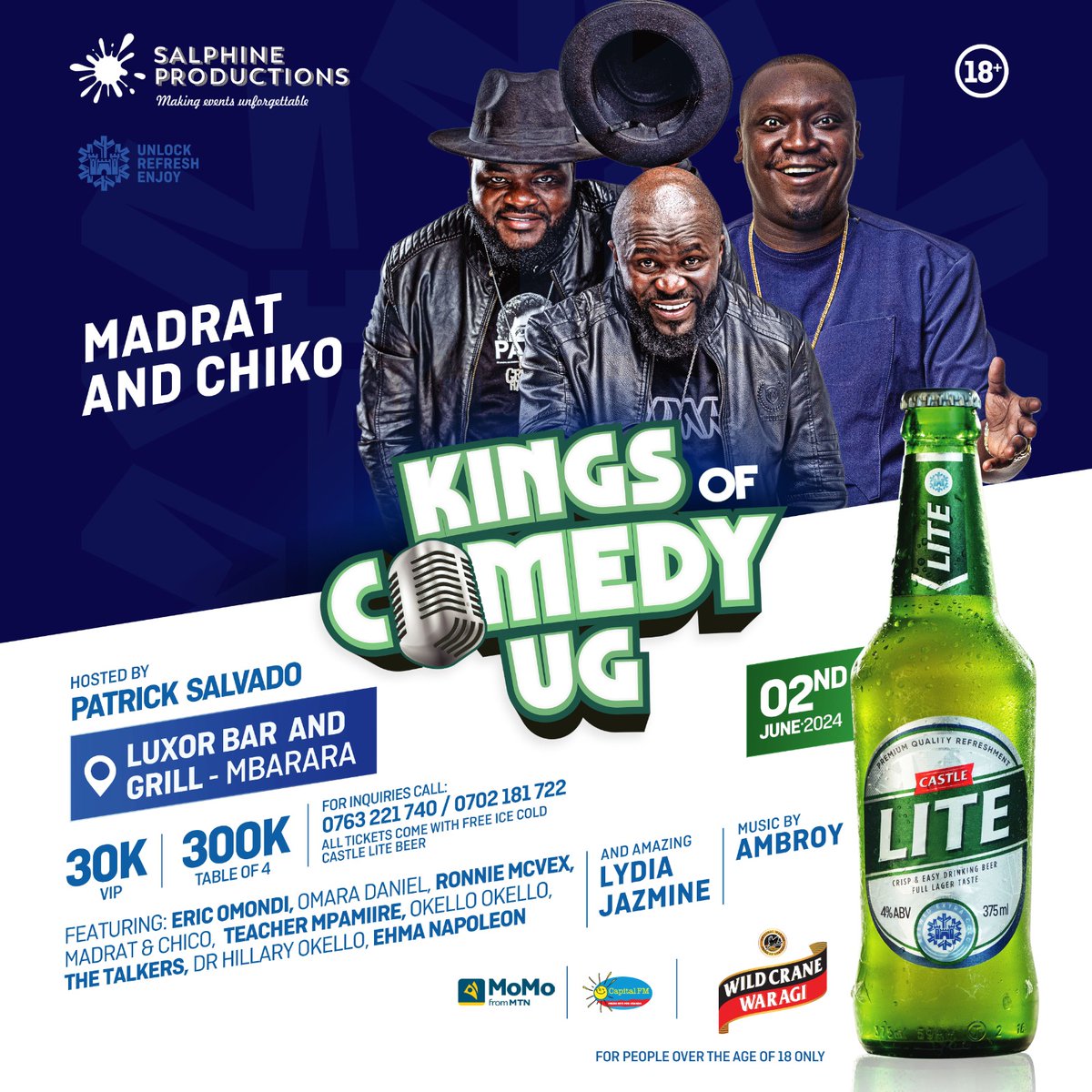 Here are some of the comedians performing at #KingsOfComedyUG. @TeacherMpamire1, @NapoleoneEm, @RonnieMcVex, and @chikoandmadrat At only 30k for VIP on Sunday for the #MbararaEdition.