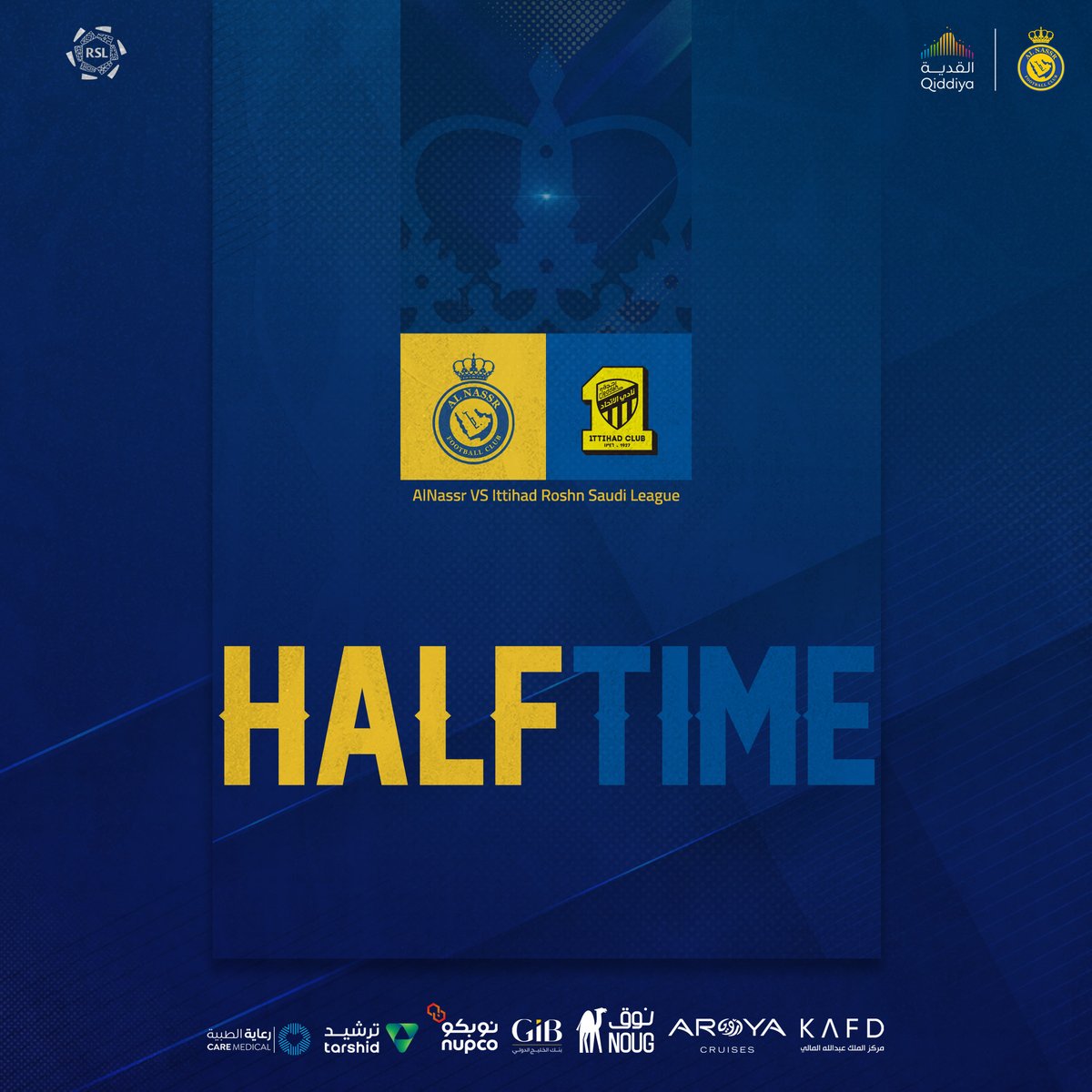 ⏸️ | نهـاية الشوط الأول!
النصر 1 - 0 الاتحاد

#النصر_الاتحاد | #AlNassrIttihad