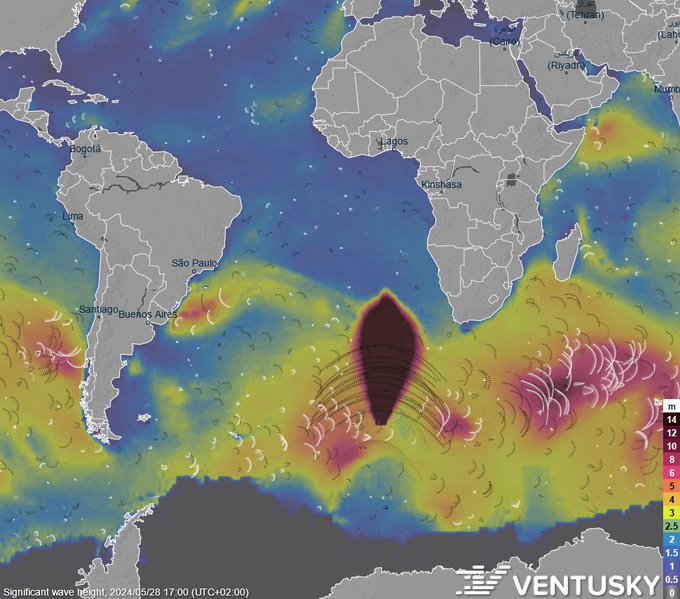 Very strange - The National German Weather Service (DWD_presse) is again having problems with its wave model, which shows incorrect values between Antarctica and Africa. Based on current knowledge, the DWD will withdraw the model and redesign it. This is an unusual situation