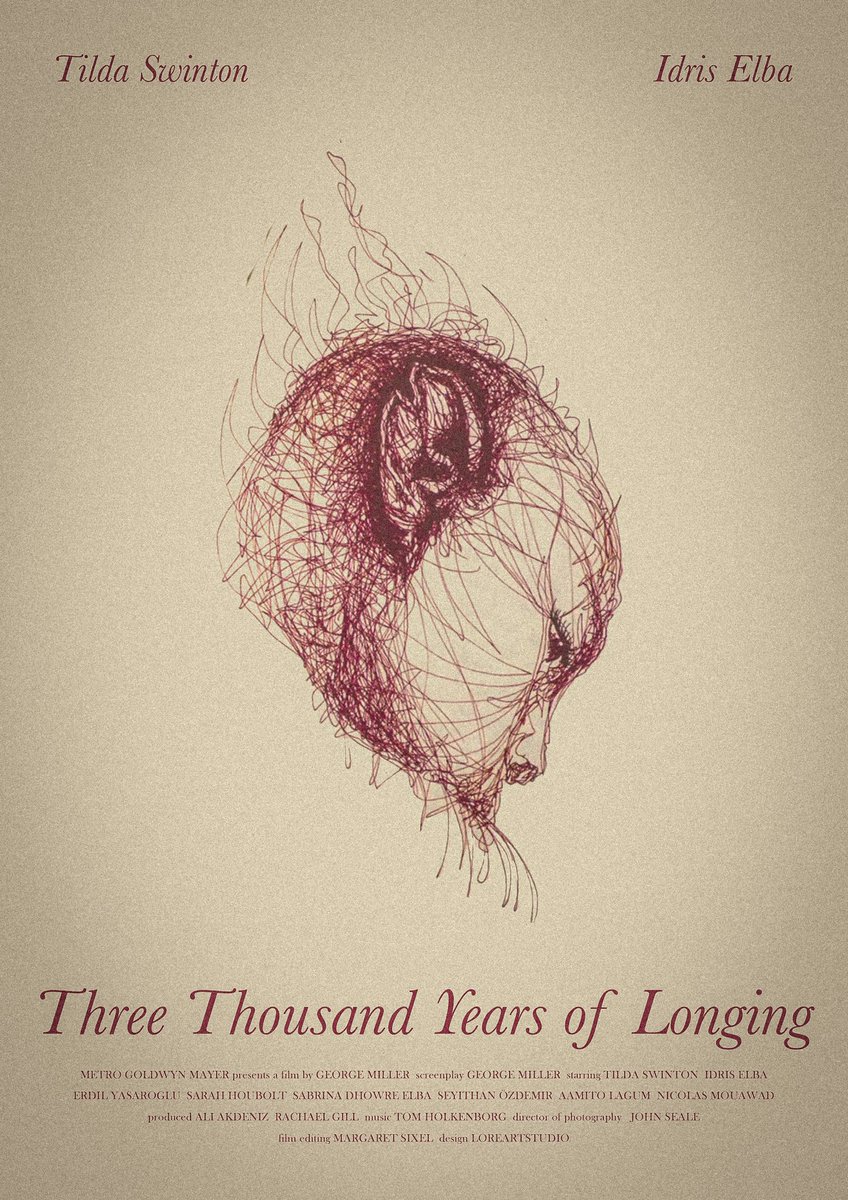 PerditaPerdicio's tweet photo. Hoy le ha tocado el turno a una de mis películas preferidas. #ThreeThousandYearsofLonging #3000añosesperandote es también mi favorita de #GeorgeMiller y es una pena que en su día no enamorara tanto al público. #artdesign #coverposter https://t.co/2hhjIKhnmz
