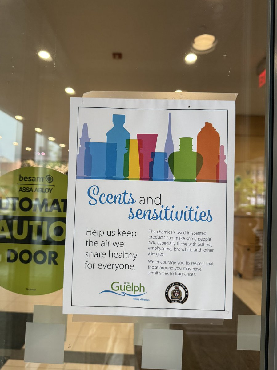 So excited to see the scent sensitivity signs up at @cityofguelph City Hall today as I attended the #NAAW2024 flag raising. Perfect end to environmental sensitivity awareness month and a great step forward on our inclusivity goals as a city.