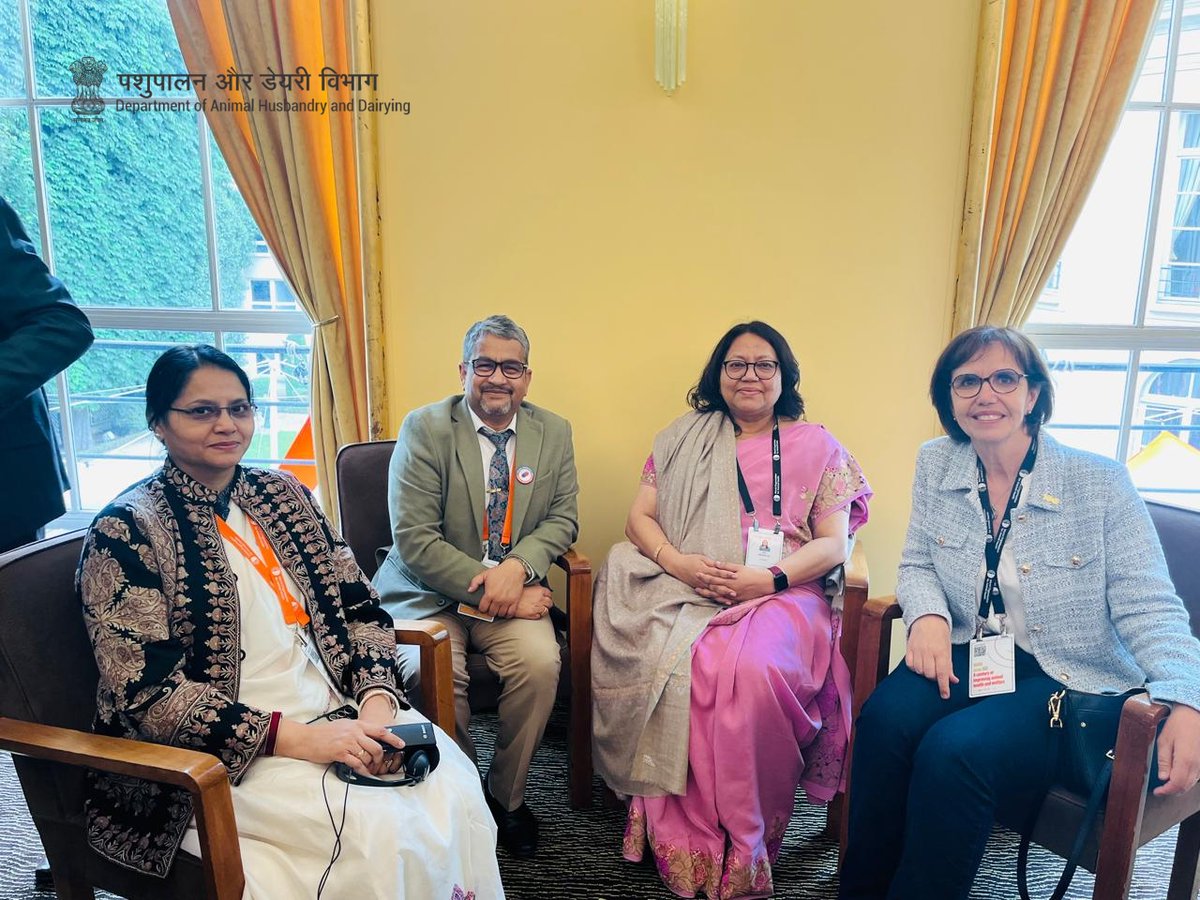 The Indian delegation met with Dr. Emmanuelle Soubeyran, CVO of France, during the 91st General Session of WOAH in Paris. #woahgs #woah100 #AnimalHusbandry