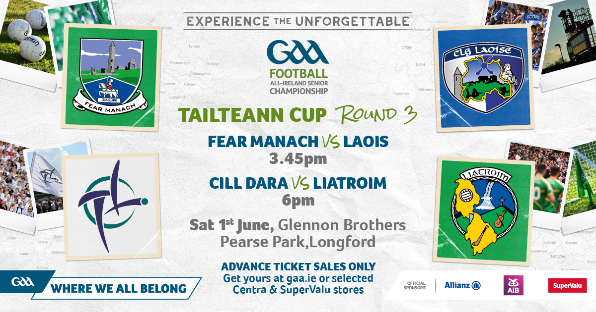 Tailteann Cup Round 3
Leitrim v Kildare
📅 Saturday 1st June
📍 Glennon Brothers, Pearse Park, Longford
⏲️ 6pm
Online Tickets am.ticketmaster.com/gaa/24GB0106 Or Selected SuperValu And Centra Stores
#experiencetheunforgettable
#GAABelong