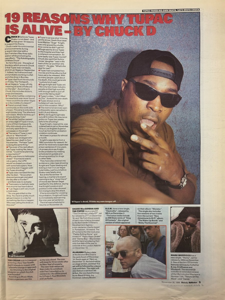 News! Chuck D on Tupac! And more! Melody Maker, 30 November 1996. #MelodyMaker #MyLifeInTheUKMusicPress #1996