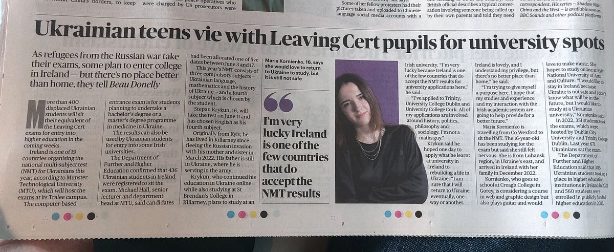 Ukrainian students in Irish  schools get to bypass the Leaving Cert exams by doing the "national multi-subject test" which consists of 4 subjects (one of which is Ukrainian) and are then given college places. Irish students must usually do 7 subjects. Another migration injustice.