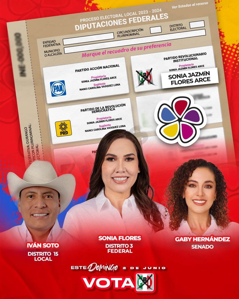 Este domingo 2 de junio puedes votar con #FuerzaYCorazón.

¡VOTA #PRI y juntos recuperemos el distrito 3 federal! 👊🏻🗳️

#TuFuturoEsAquí 🟡🔴🔵
#VotaSonia