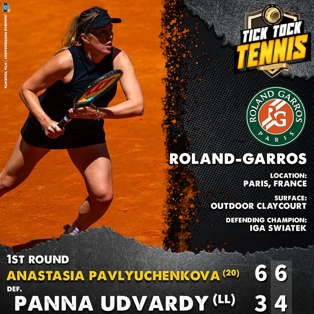 Peaking for Paris?

Anastasia Pavlyuchenkova has kinda struggled through the claycourt season this year.

But, we're talking about a player who's reached the Roland-Garros quarterfinals 3 times... making the final in 2021!

Pavs takes out Panna Udvardy, 6-3, 6-4, to reach round 2