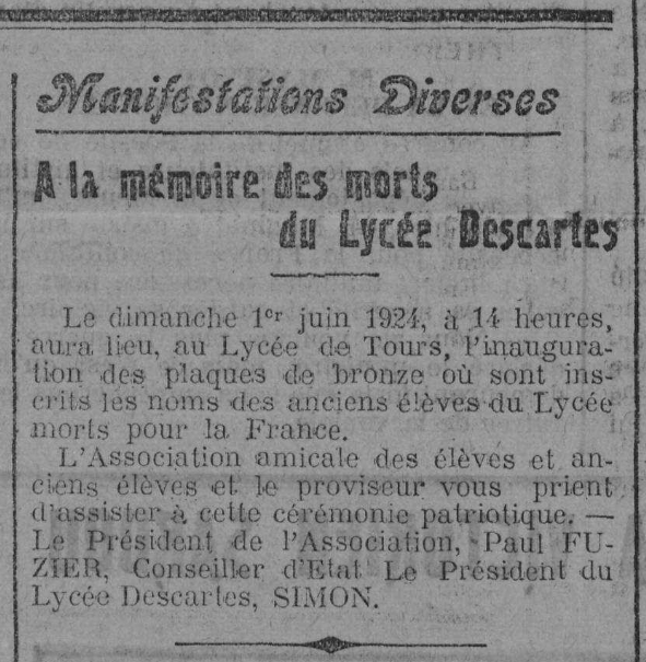 Ce jour-là, en #1924
28 mai (#AD37, journal La Touraine républicaine, 1924, 2029PERU54, vue 598, archives.touraine.fr/ark:/37621/wlh…)