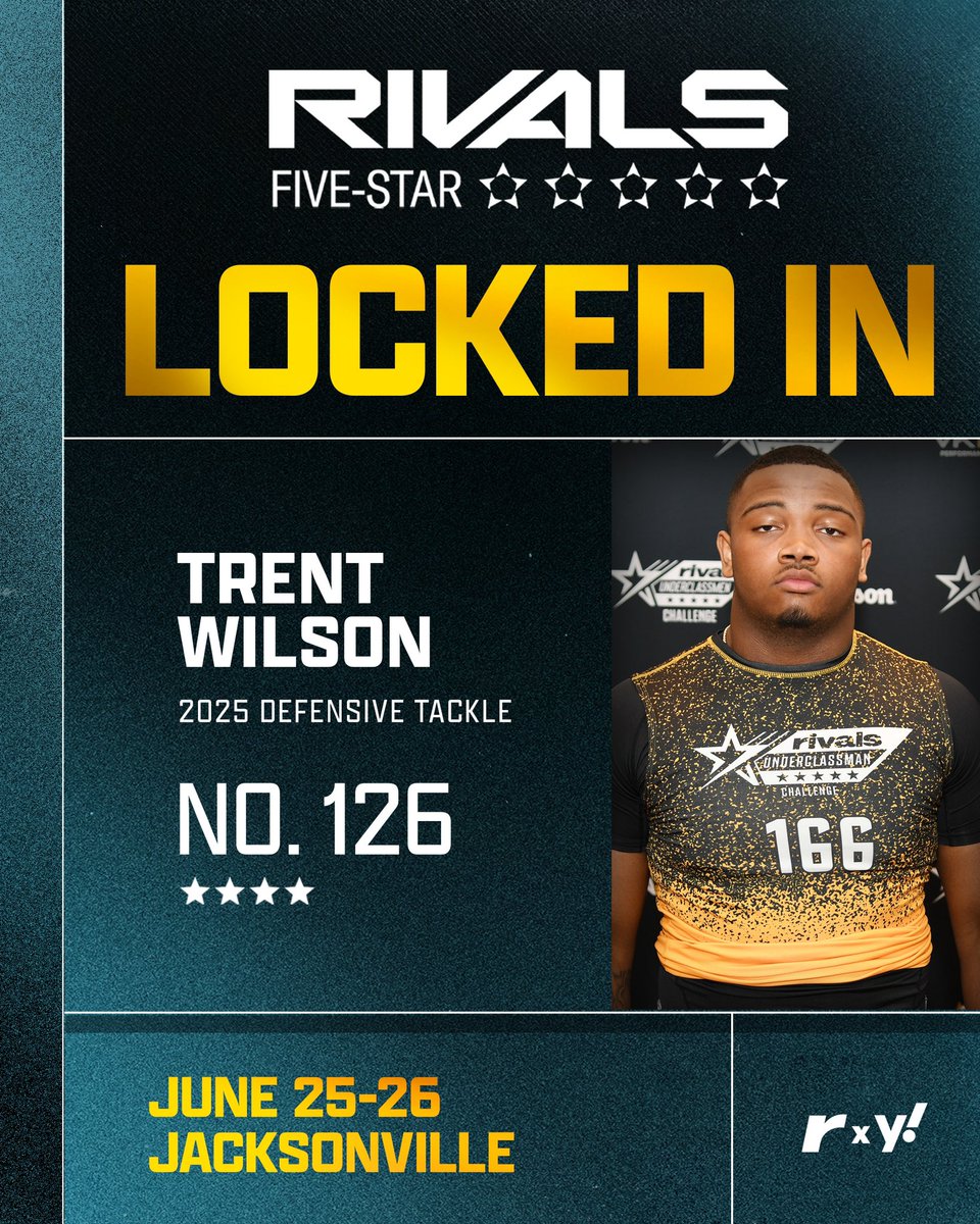 🚨LOCKED IN🚨 4⭐ DT Trent Wilson (@iamtrentwilson) is one of the 100 BEST prospects in the country coming to Jacksonville to compete at the Rivals Five-Star on June 25-26🔥